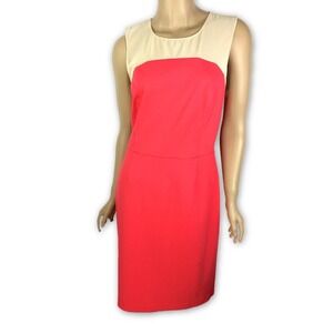 Erin Fetherston Angele Sheath Dress Sleeveless Sz 10 Coral Pink Beige Sheer Yoke